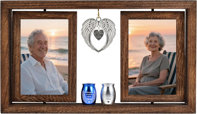 Double Urns for Ashes with Rotating Photo Frame - Companion Memorial Dual Mini Urn Set for Two Adults - Holds Two 6" Photos - Small Keepsake Urns for Mom & Dad