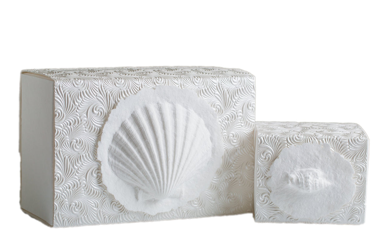 Favorite Place Biodegradable Shell Urn (Large), Eco-Friendly for Cremation or Water Burial (Metallic White K-103)