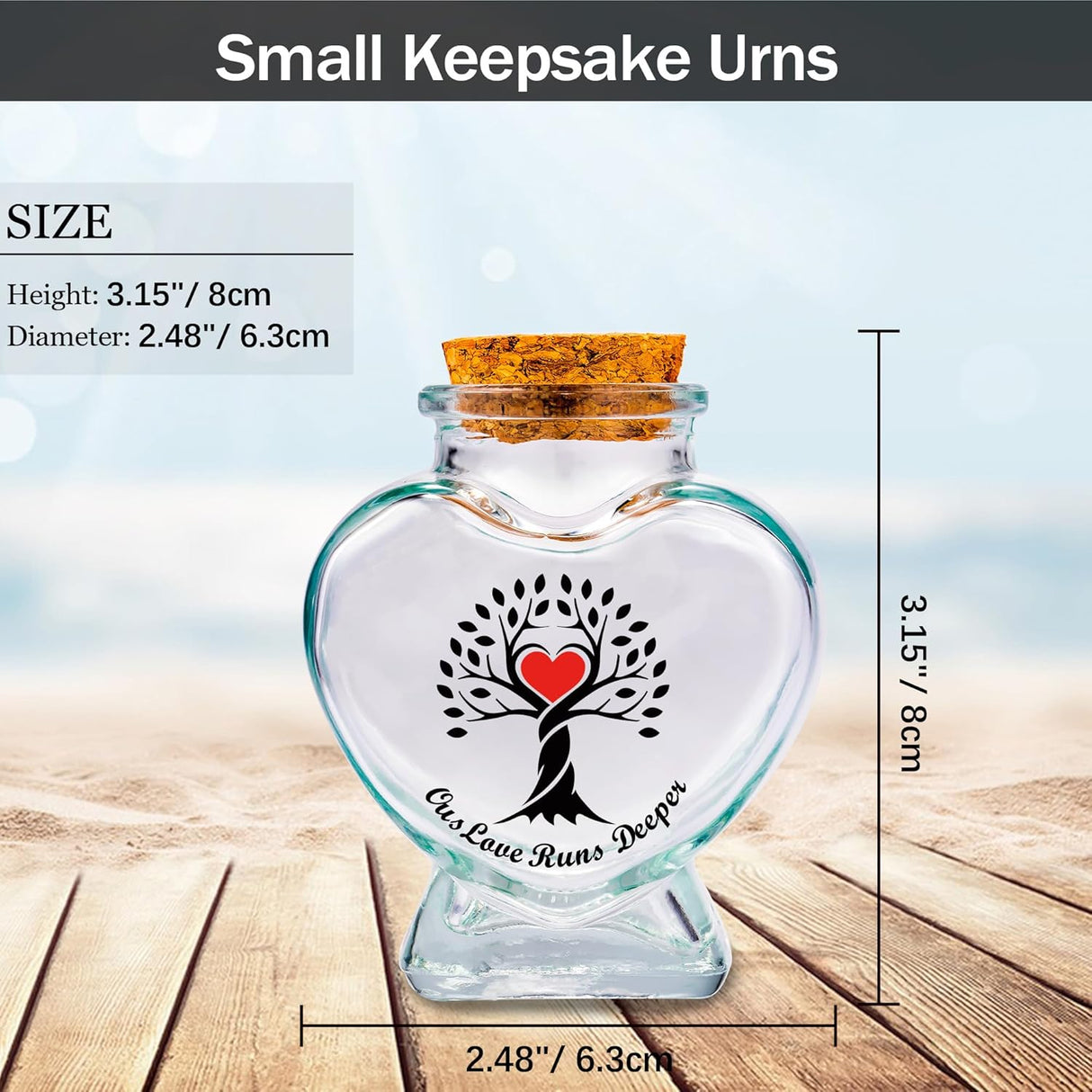 Heart Glass Urns for Ashes - Set of 2 - Sand Jar 'Your Wings Were Ready My Heart Was Not' Small Keepsake Urns for Human, Pet - Tree of Life Memorial Holder