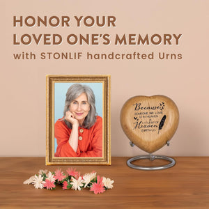 Wooden Heart Keepsake Urns For Human Ashes Adult Male, Female - Cremation Urn Small Mini Decorative Funeral, Urns for Mom, Dad, Men, Infant, Child - Because Someone We Love is in Heaven