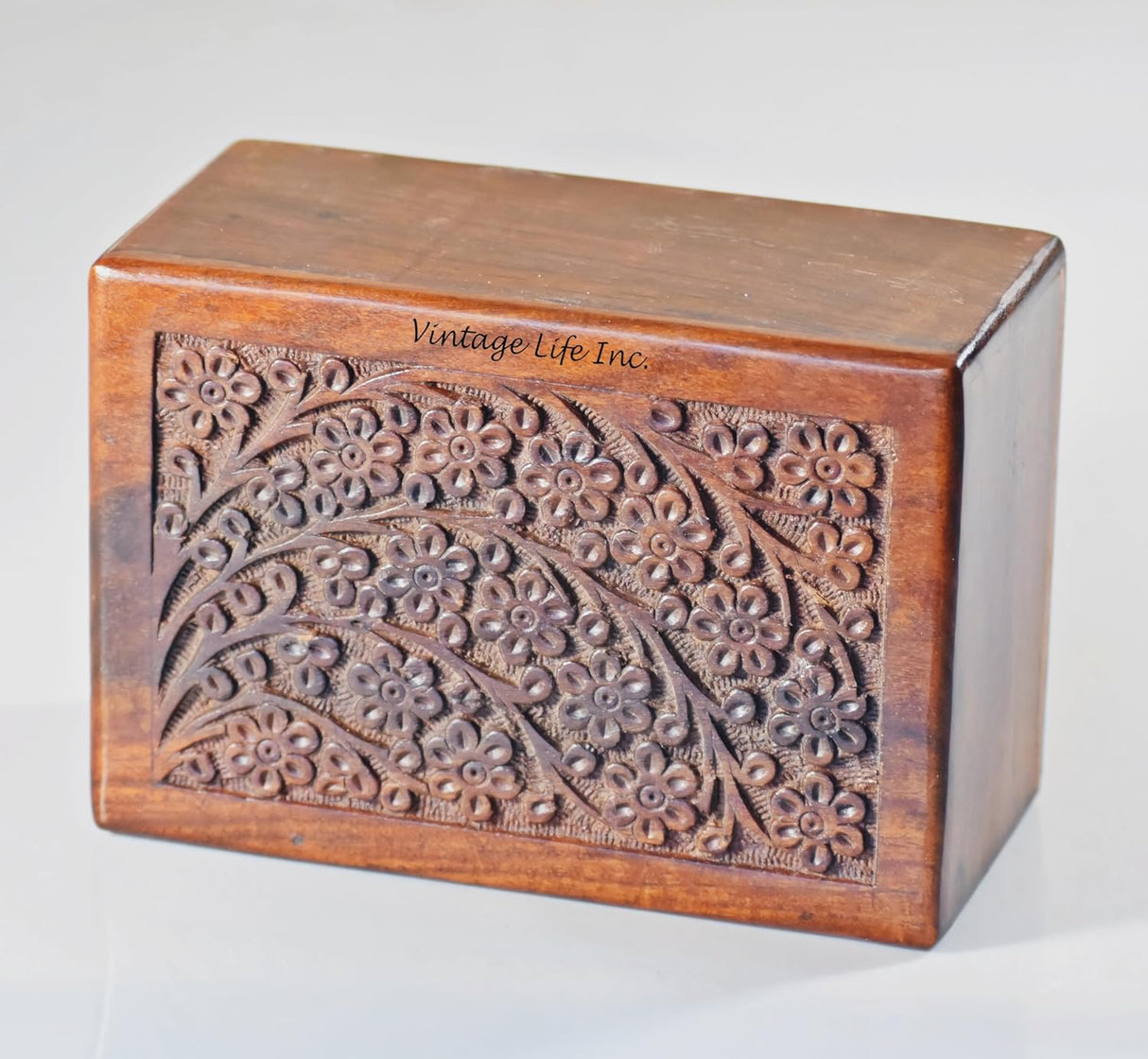 Hand Carved Wooden Cremation Urns for Human Ashes Adult & Pets, Memorial Urn Box, Keepsake for Burial/Funeral Ashes, Tree of Life Urn, Capacity 38" Cu/in (Medium 6.25 x 4.25 x 2.8 Inch)