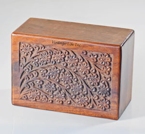 Hand Carved Wooden Cremation Urns for Human Ashes Adult & Pets, Memorial Urn Box, Keepsake for Burial/Funeral Ashes, Tree of Life Urn, Capacity 38" Cu/in (Medium 6.25 x 4.25 x 2.8 Inch)