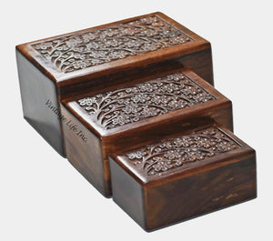 Hand Carved Wooden Cremation Urns for Human Ashes Adult & Pets, Memorial Urn Box, Keepsake for Burial/Funeral Ashes, Tree of Life Urn, Capacity 38" Cu/in (Medium 6.25 x 4.25 x 2.8 Inch)