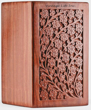 Hand Carved Wooden Cremation Urns for Human Ashes Adult & Pets, Memorial Urn Box, Keepsake for Burial/Funeral Ashes, Tree of Life Urn, Capacity 38" Cu/in (Medium 6.25 x 4.25 x 2.8 Inch)