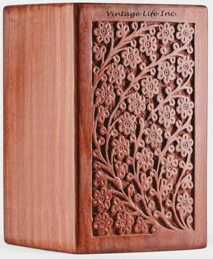 Hand Carved Wooden Cremation Urns for Human Ashes Adult & Pets, Memorial Urn Box, Keepsake for Burial/Funeral Ashes, Tree of Life Urn, Capacity 38" Cu/in (Medium 6.25 x 4.25 x 2.8 Inch)