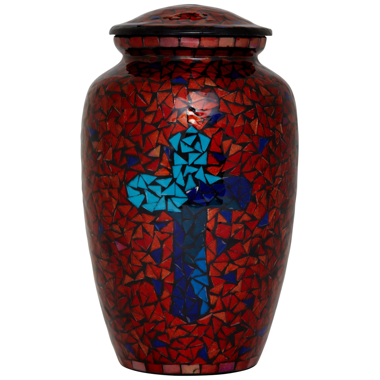 Mosaic Glass Cremation Urn - Hand Made Funeral Urn for Human Ashes - Large Adult Size Burial Urn - Hand Applied Individual Tiles Create a one of a Kind Work of Art - 200 cu in (Blue)