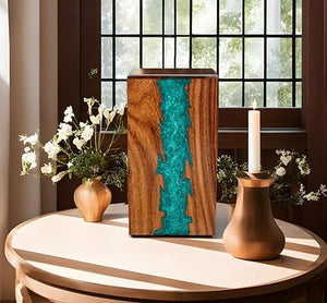Epoxy Resin Wooden Urns for Human Ashes Cremation Urns for Human Ashes Adult Male Female Urns for Ashes Adult Male Large Burial Urn Box (M(9'X5.5) 180cu/in), Rama Green