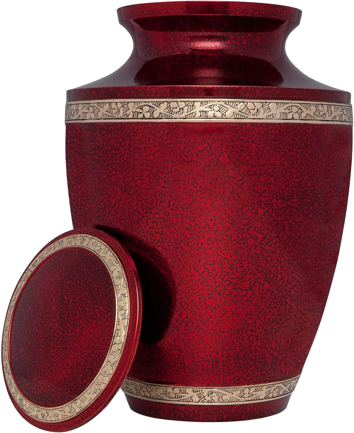 Red Funeral Urn by Liliane Memorials - Cremation Urn for Human Ashes - Hand Made in Brass - Suitable for Cemetery Burial or Niche - Large Size fits Remains of Adults up to 200 lbs - Torino Model