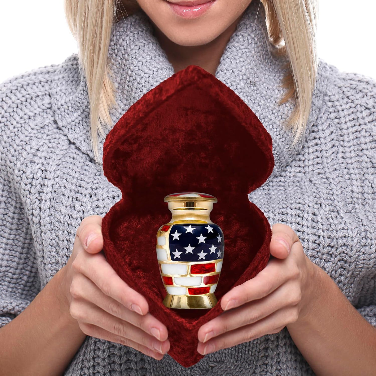 Trupoint Memorials Cremation Urns for Human Ashes, Military and Patriotic Decorative Burial Urn for Veteran Adult Large & Small Urns for Human Ashes Keepsake, Small American Flag with Velvet Heart Box