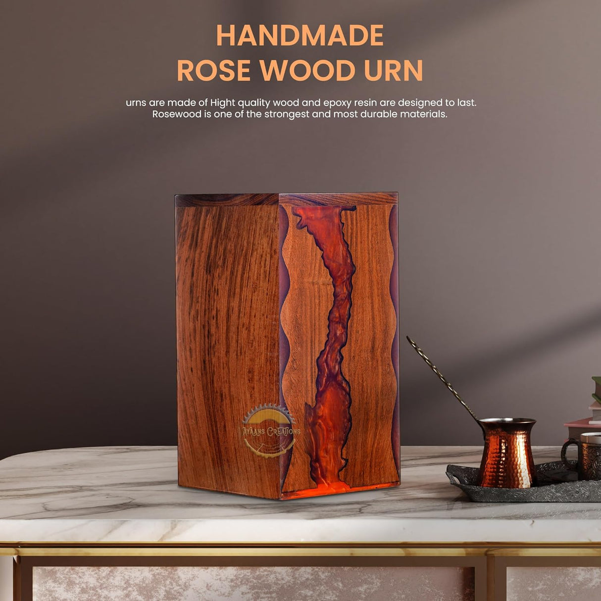 Handcrafted Rosewood Red Epoxy Resin Memorial Urn Box - Elegant Remembrance Keepsake for Ashes - Unique Wood Cremation Urn - Sympathy Gift (11X6X6(200Cu/in))