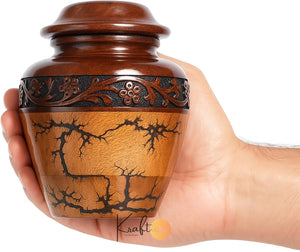 Wooden Cremation Urn with Fractal Design, Black Resin Inlay, Adult Size for Man and Women Decorative Handcrafted urn. (Small Keepsake (20 Cu in))