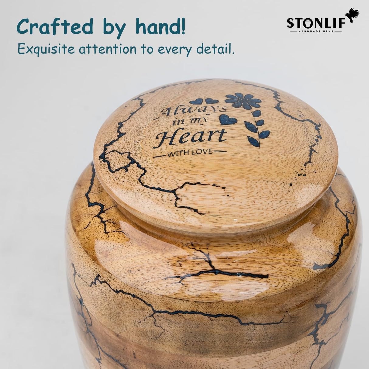 Wooden Urns for Human Ashes Adult Male, Female | Cremation Memorial, Decorative Urn for Ashes, Funeral Urns - Large Up to 250 lbs, Blue