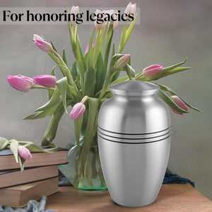 Decorative Burial Urn for Human Ashes Adult Female and Male 200+ Cubic Inches, Handcrafted Funeral Memorial Cremation Urn Affordable Urn for Human Ashes (Silver Black) ALPHA Living HOME