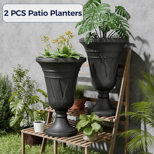 23" Tall Plastic Urn Planter (2-Pack) – Planters for Outdoor Plants with Drainage Holes & Trophy Design, Heavy-Duty Classic Indoor Large Flower Pots for Home Garden, Front Porch & Decor, Black