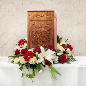 INTAJ Cremation Urns for Ashes – Companion Wooden Tree of Life Urn Box and Casket for Human Ashes of Men, Women, Child, or Pets (Cat/Dog) – Memorial Burial Funeral Urns – Holds 640 Cubic Inches