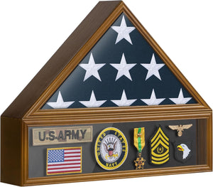 Flag Case for 3'x5' American Flag Display Case Brown Wood Memorial Flag Veteran Military Medal Pins Shadow Box with Acrylic Covered and Wall Mounted (Not for Burial Flag Size)