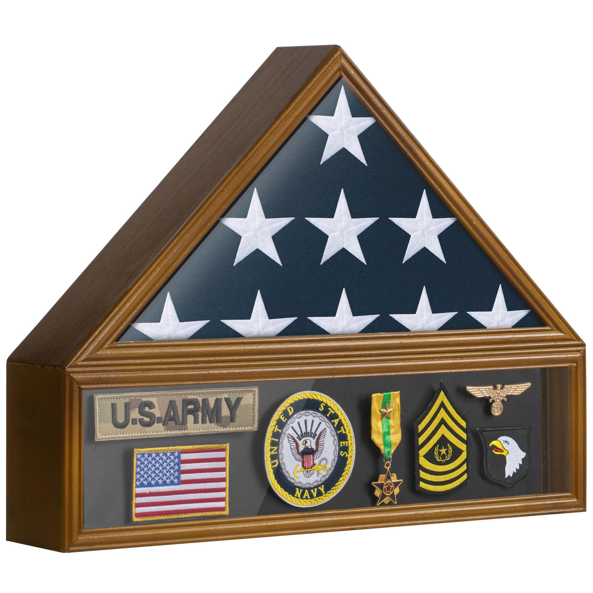 Flag Case for 3'x5' American Flag Display Case Brown Wood Memorial Flag Veteran Military Medal Pins Shadow Box with Acrylic Covered and Wall Mounted (Not for Burial Flag Size)