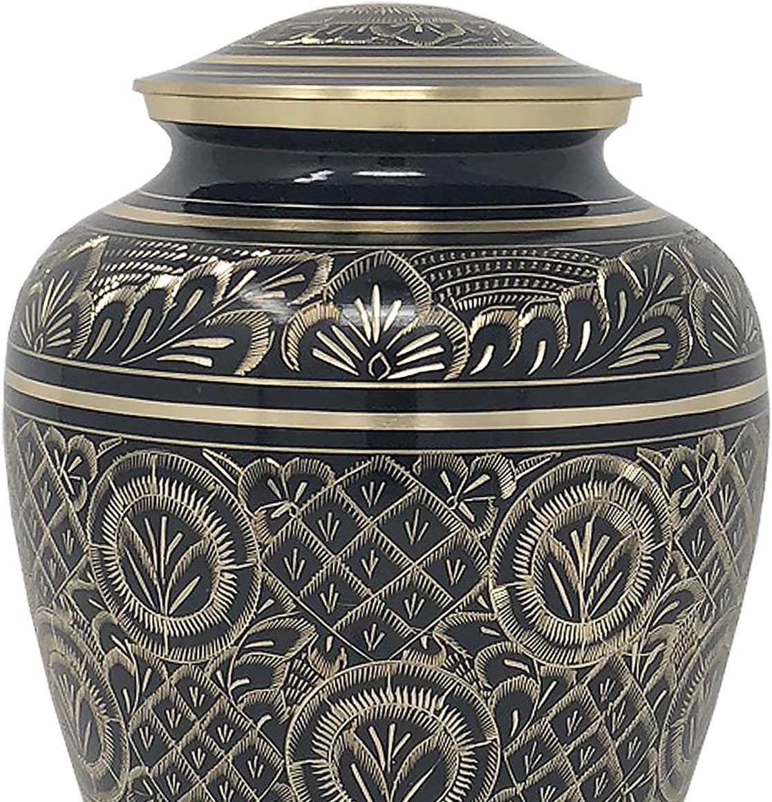 Radiant Elite Metal Adult Cremation Urn - Hand Engraved Accents - Momentful Life - Elegant Black and Gold Urn