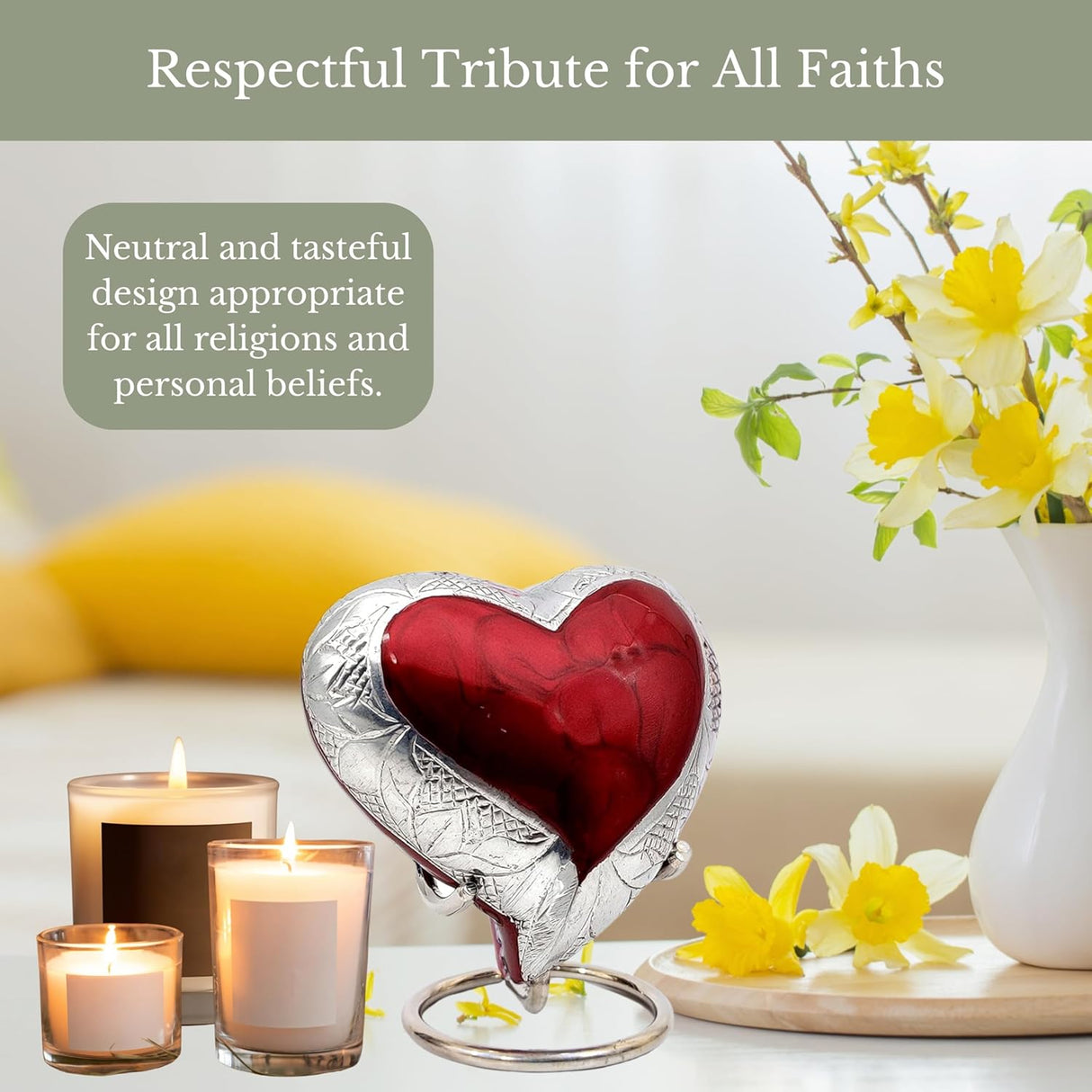 NORSE'S TRADECRAFT Heart Mini Urn for Ashes Adult Male, Female | Memorial Gifts with Velvet Box & Stand l Handcrafted Cremation Urns for Human Ashes, Pets | Red Heart with Engraved Design - 3 cu in