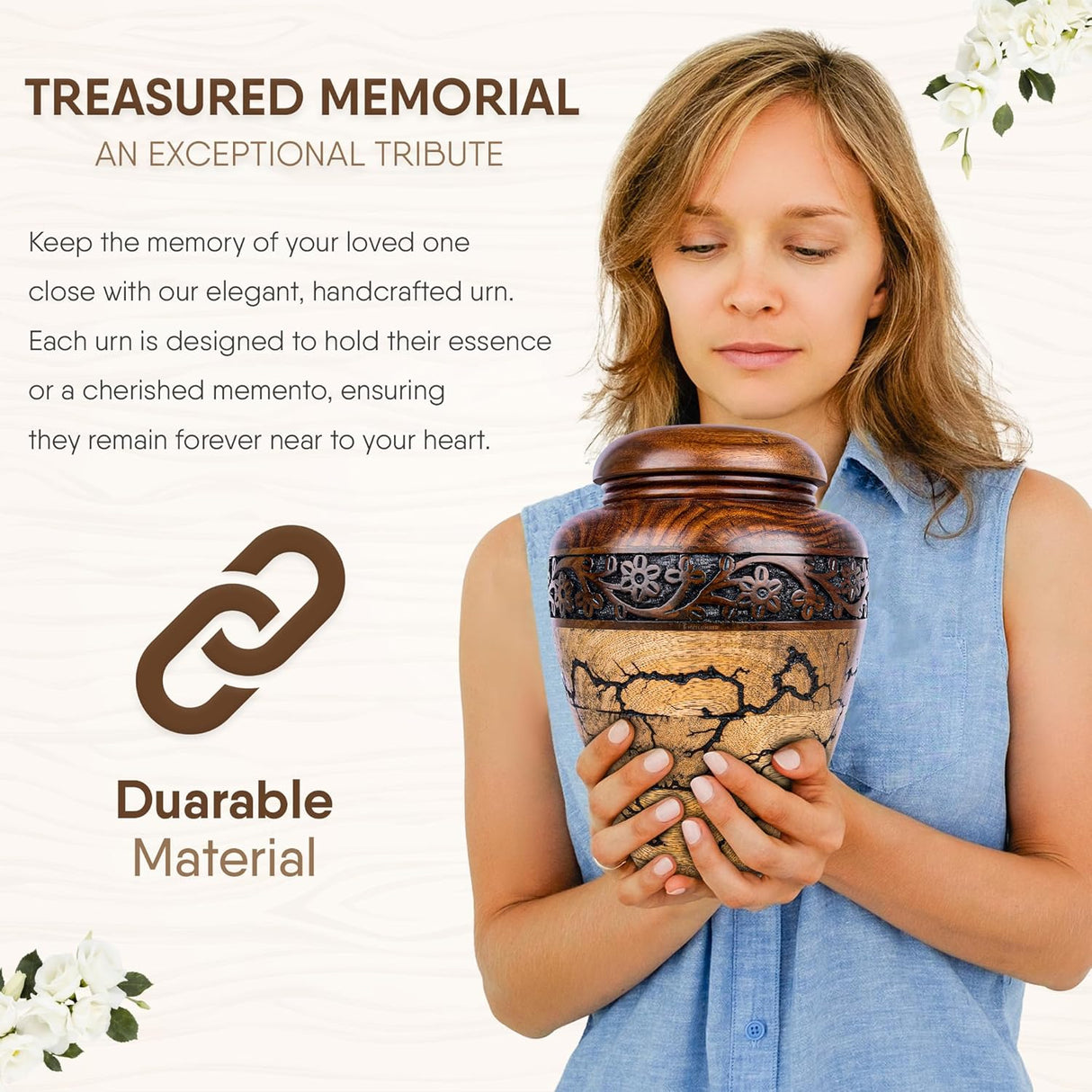 Cremation Urn for Human Ashes Adult Male or Female, Wooden Urn, Hand Carved Memorial, Large Adult Urn, Burial Urn, Wood Turned Casket for Men Women, Funeral Urn for Ashes (Keepsake 15 Cu/in)