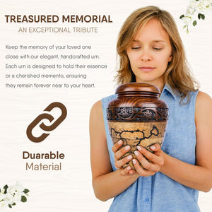 Cremation Urn for Human Ashes Adult Male or Female, Wooden Urn, Hand Carved Memorial, Large Adult Urn, Burial Urn, Wood Turned Casket for Men Women, Funeral Urn for Ashes (Keepsake 15 Cu/in)