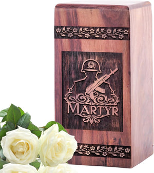 Naval Solider with Gun Wooden Cremains Box - Urns for Human Ashes Adult Large - Masculine Funeral Cremation Urns for Ashes - Adult Male - Memorial Gifts - Funeral Urns - 8 Inches