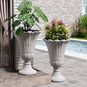 23" Tall Plastic Urn Planter (2-Pack) – Planters for Outdoor Plants with Drainage Holes & Trophy Design, Heavy-Duty Classic Indoor Large Flower Pots for Home Garden, Front Porch & Decor, Black