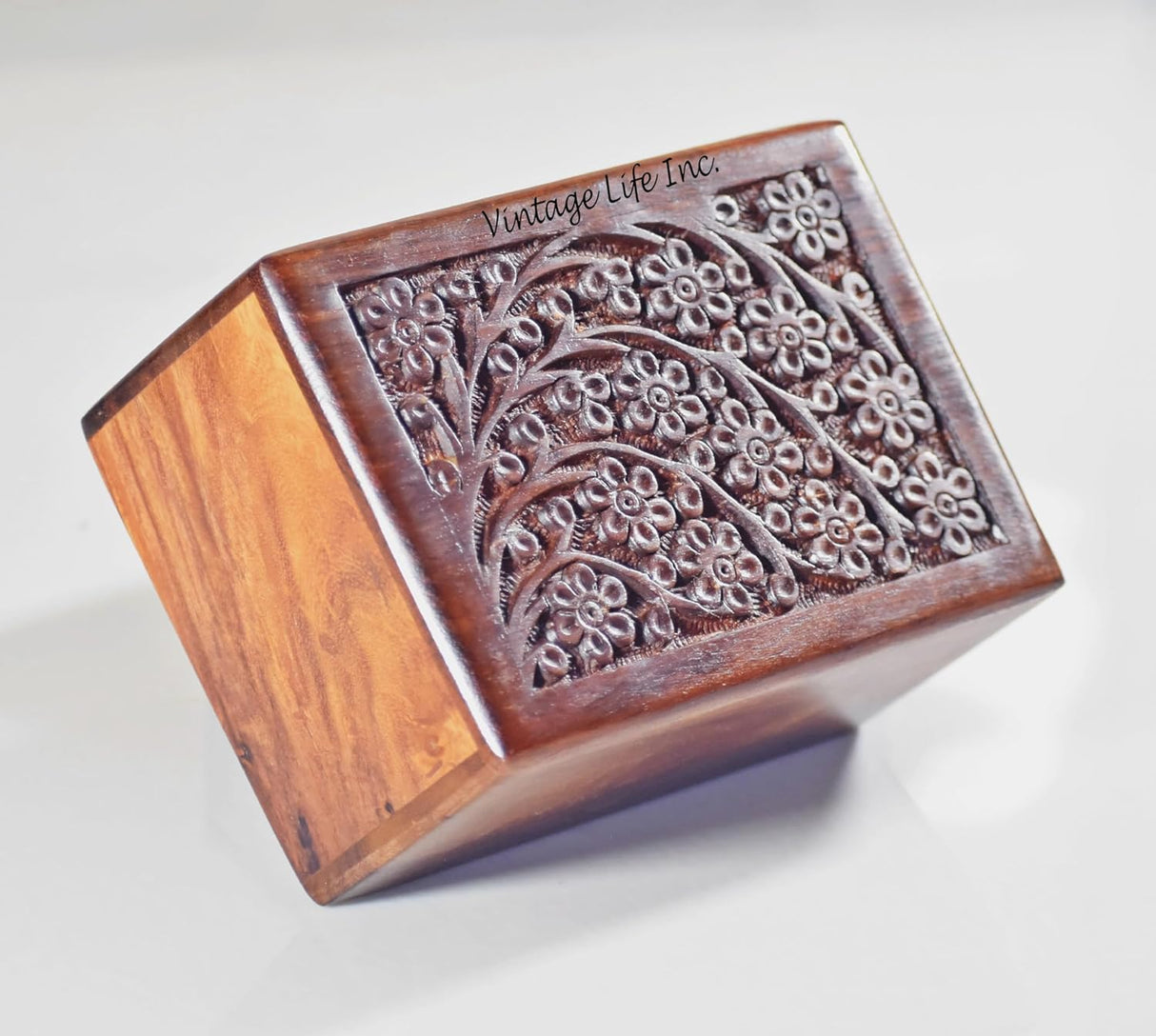 Hand Carved Wooden Cremation Urns for Human Ashes Adult & Pets, Memorial Urn Box, Keepsake for Burial/Funeral Ashes, Tree of Life Urn, Capacity 38" Cu/in (Medium 6.25 x 4.25 x 2.8 Inch)