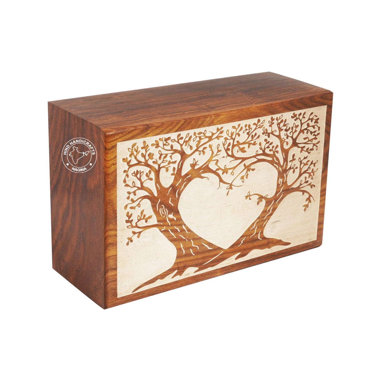 Wooden Box Funeral Cremation Urns for Human Ashes Adult Large - Burial Urns for Columbarium - Tree of Life Flying Bird (250 Cubic Inches, Twin Tree - Heart)