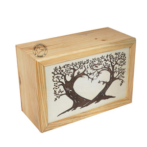 Wooden Box Funeral Cremation Urns for Human Ashes Adult Large - Burial Urns for Columbarium - Tree of Life Flying Bird (250 Cubic Inches, Twin Tree - Heart)