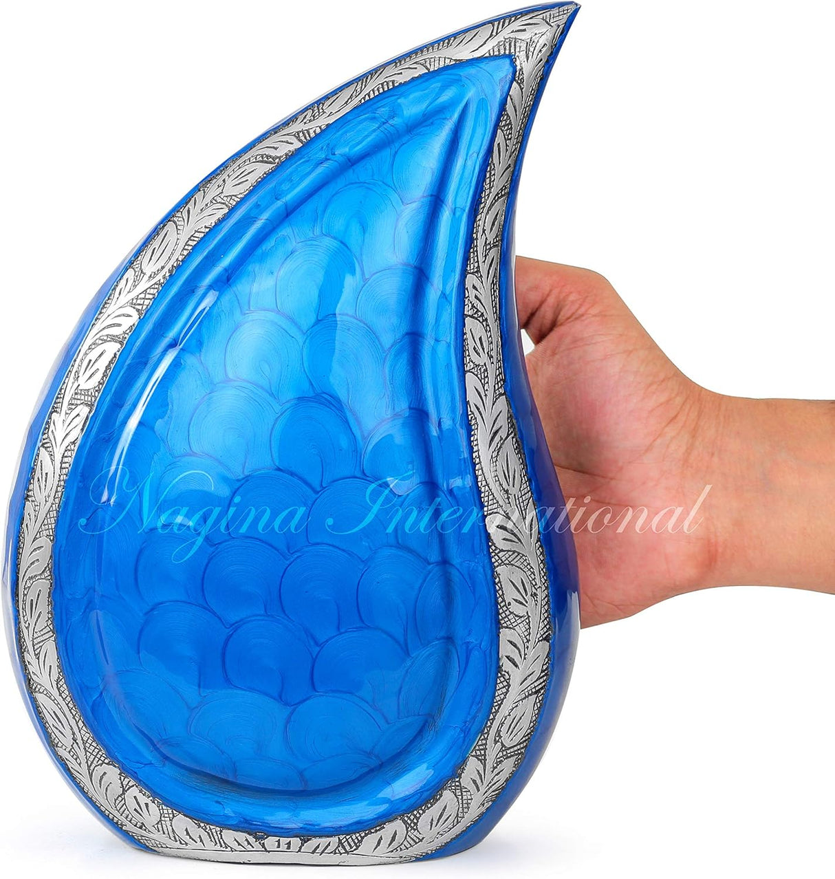 10" Teardrop Chiseled Aluminum Funeral Ashes Urn for Adults and Pets | Cremation Metal Storage with Lid