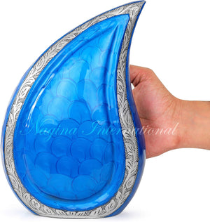 10" Teardrop Chiseled Aluminum Funeral Ashes Urn for Adults and Pets | Cremation Metal Storage with Lid