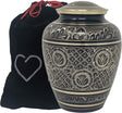 Radiant Elite Metal Adult Cremation Urn - Hand Engraved Accents - Momentful Life - Elegant Black and Gold Urn