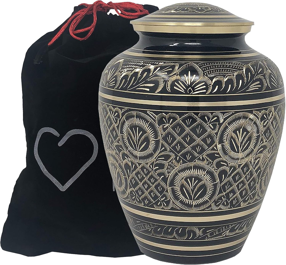 Radiant Elite Metal Adult Cremation Urn - Hand Engraved Accents - Momentful Life - Elegant Black and Gold Urn