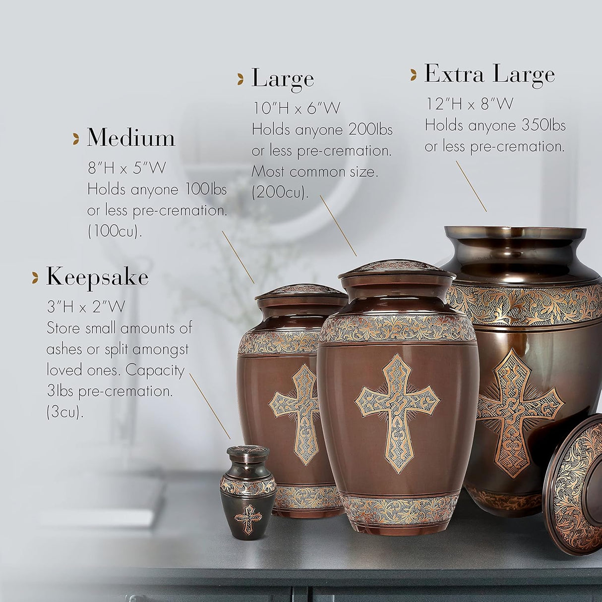 Bronze Cross Cremation Urn for Ashes Adult Male - Personalized Cremation Urns for Human Ashes Adult Man Decorative Urns - Beautifully Handcrafted Cross Urn