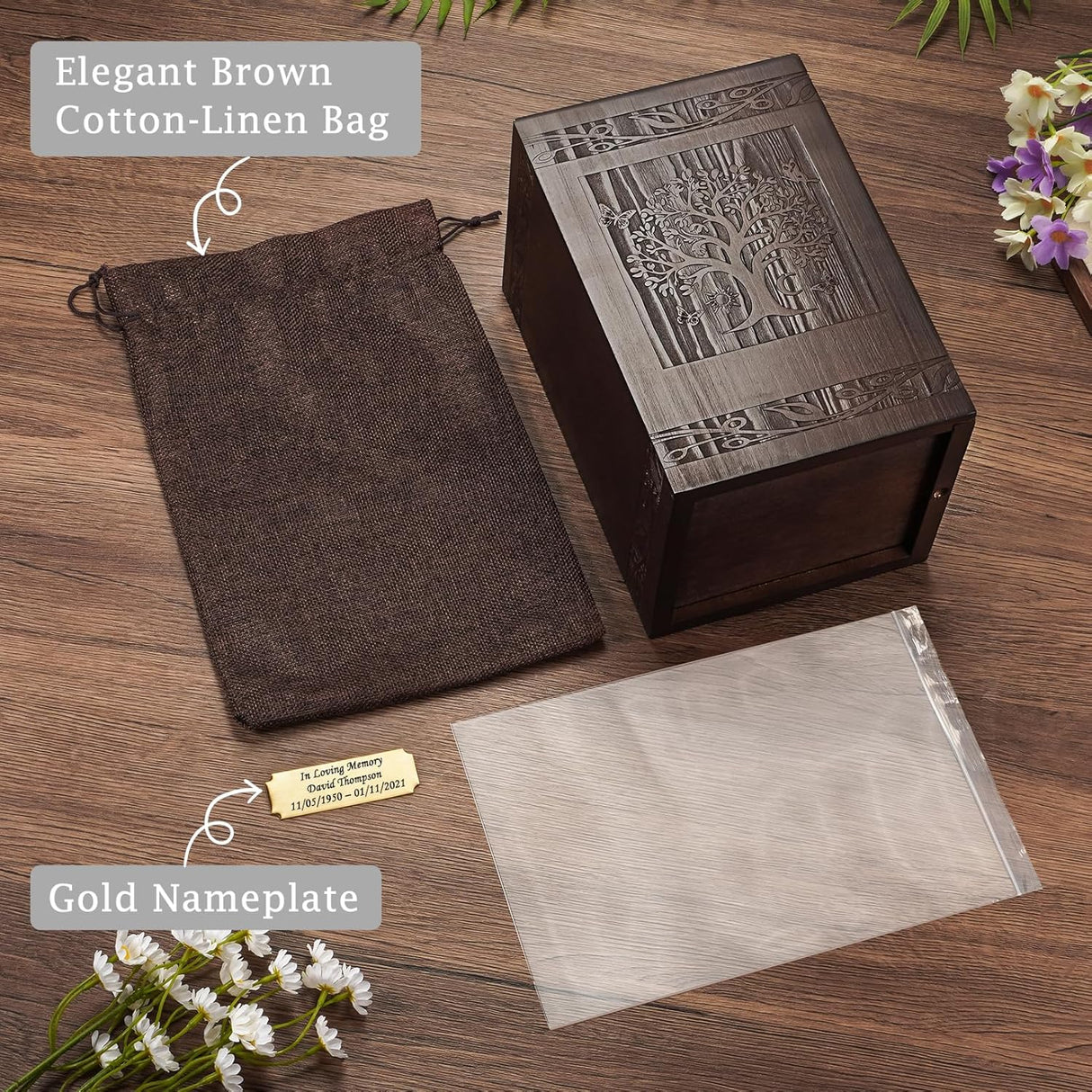 Abooxiu Cremation Urns for Human Ashes Adult Male Female, Wooden Tree of Life Medium Keepsake Urns for Ashes, Burial Funeral Memorial Decorative Urns for Men Women Pets Dog Urn- Up to 200 lbs