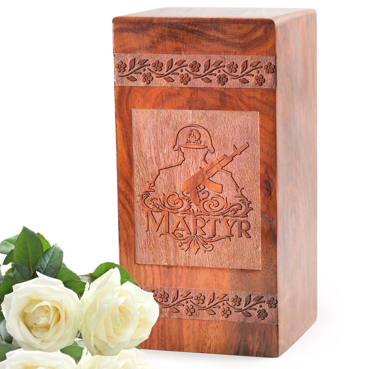Naval Solider with Gun Wooden Cremains Box - Urns for Human Ashes Adult Large - Masculine Funeral Cremation Urns for Ashes - Adult Male - Memorial Gifts - Funeral Urns - 8 Inches