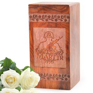 Naval Solider with Gun Wooden Cremains Box - Urns for Human Ashes Adult Large - Masculine Funeral Cremation Urns for Ashes - Adult Male - Memorial Gifts - Funeral Urns - 8 Inches