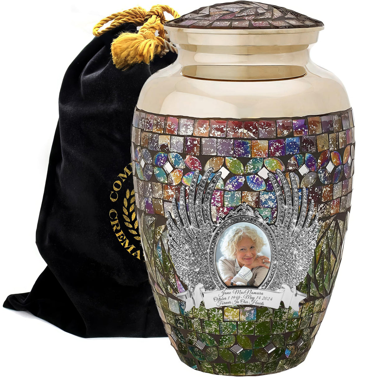 Glass Mosaic Cremation Urn for Ashes for Women - Personalized Cremation Urns for Human Ashes Adult Female Decorative Urns - Beautifully Handcrafted Glass Urn for Women