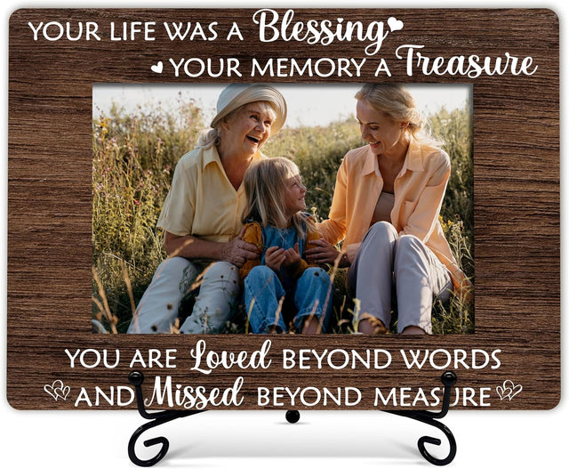 Memorial Picture Frame, Your Life Was A Blessing Photo Frame, Sympathy Gift For Loss Of Mother Father, In Memory of Loved One Bereavement Gifts, Home Office Remembrance Frame With Stand -01