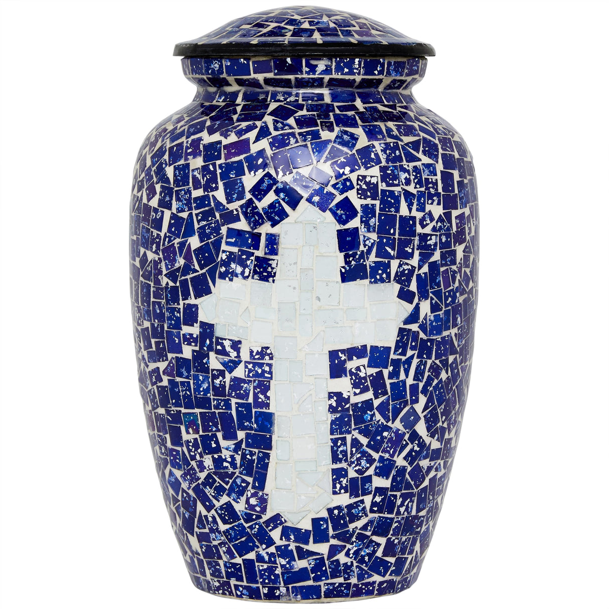 Mosaic Glass Cremation Urn - Hand Made Funeral Urn for Human Ashes - Large Adult Size Burial Urn - Hand Applied Individual Tiles Create a one of a Kind Work of Art - 200 cu in (Red)