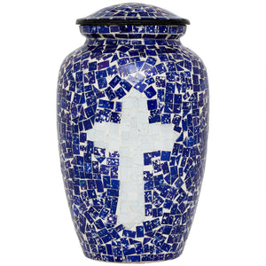 Mosaic Glass Cremation Urn - Hand Made Funeral Urn for Human Ashes - Large Adult Size Burial Urn - Hand Applied Individual Tiles Create a one of a Kind Work of Art - 200 cu in (Red)