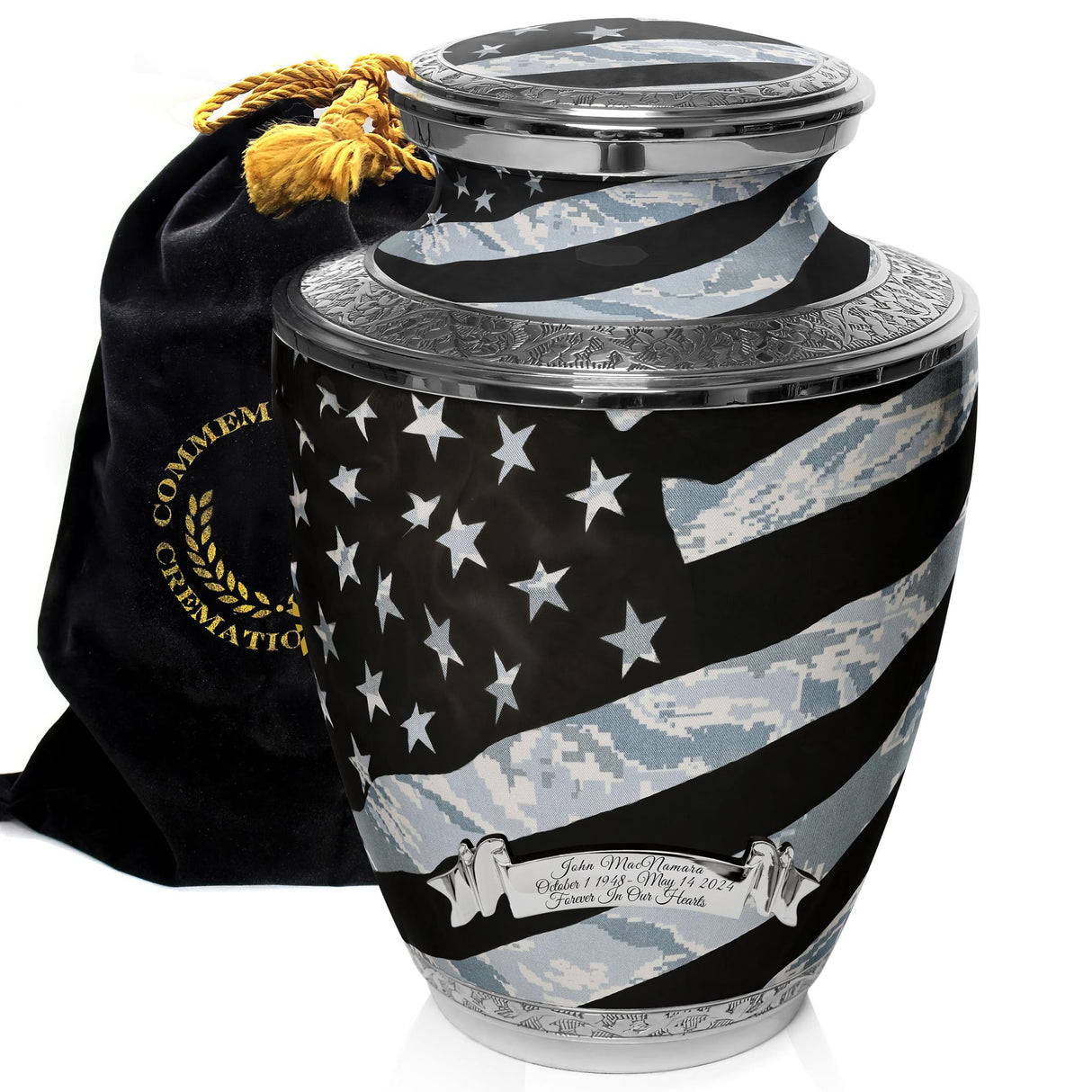 Military Cremation Urn for Ashes Adult Male - Beautifully Handcrafted Decorative Urns & Personalized Army Urns for Human Ashes Adult Man Traditional Camouflage
