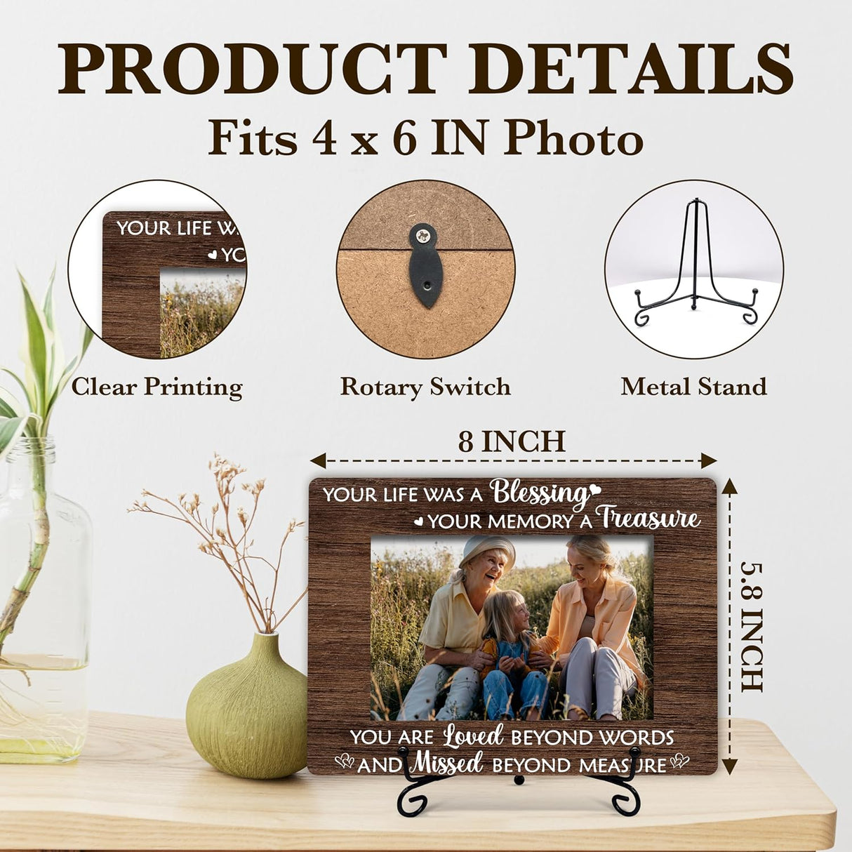 Memorial Picture Frame, Your Life Was A Blessing Photo Frame, Sympathy Gift For Loss Of Mother Father, In Memory of Loved One Bereavement Gifts, Home Office Remembrance Frame With Stand -01