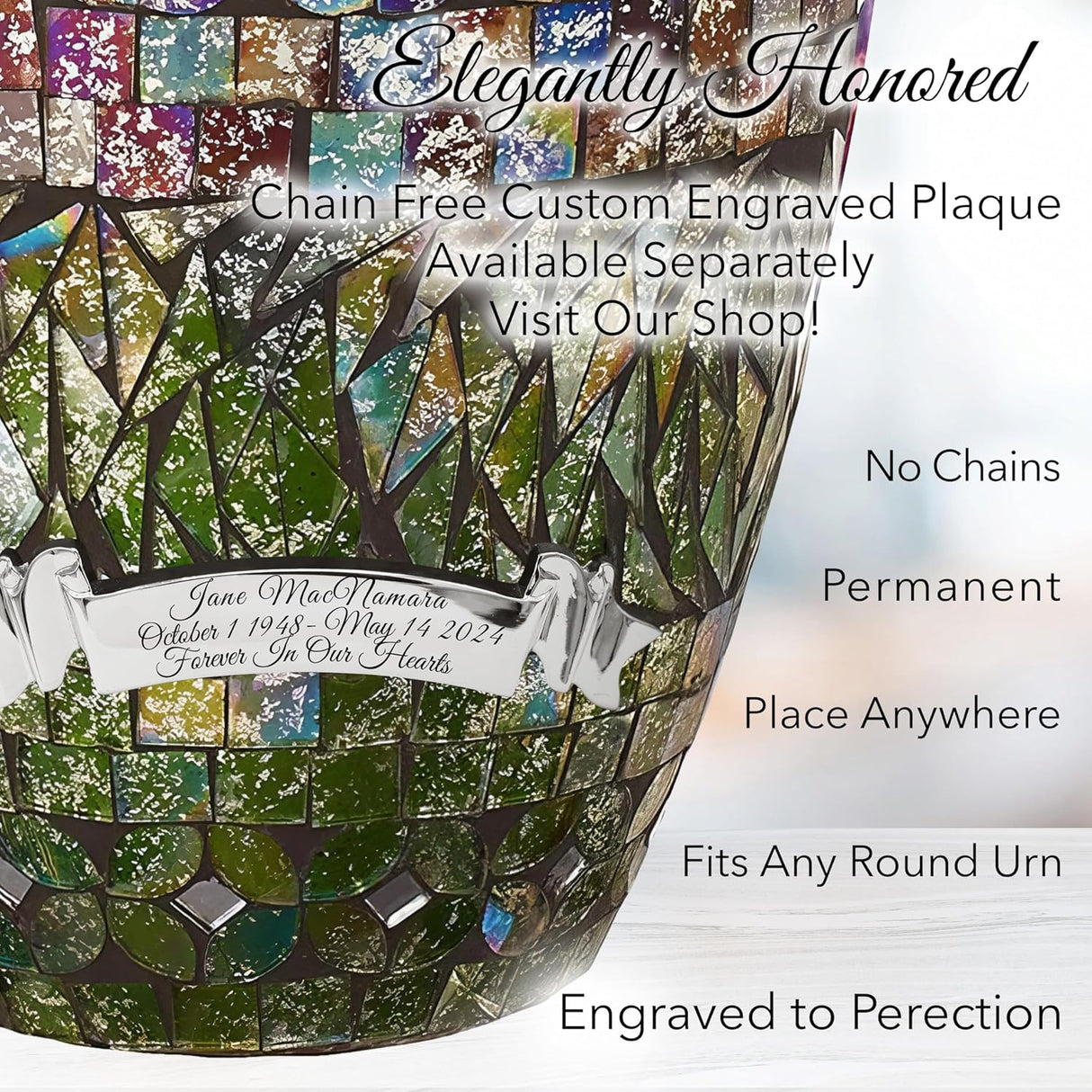 Glass Mosaic Cremation Urn for Ashes for Women - Personalized Cremation Urns for Human Ashes Adult Female Decorative Urns - Beautifully Handcrafted Glass Urn for Women