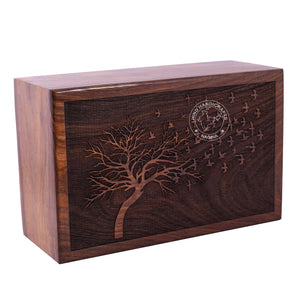 Wooden Box Funeral Cremation Urns for Human Ashes Adult Large - Burial Urns for Columbarium - Tree of Life Flying Bird (250 Cubic Inches, Twin Tree - Heart)