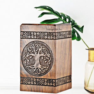 Wooden Urns for Human Ashes Adult Male Female Tree of Life Cremation Urn Wooden Carved Box for Ashes Men Women Child Pets Cat Dog Urn Burial Funeral Memorial Urn Holds 112 Cubic Inch