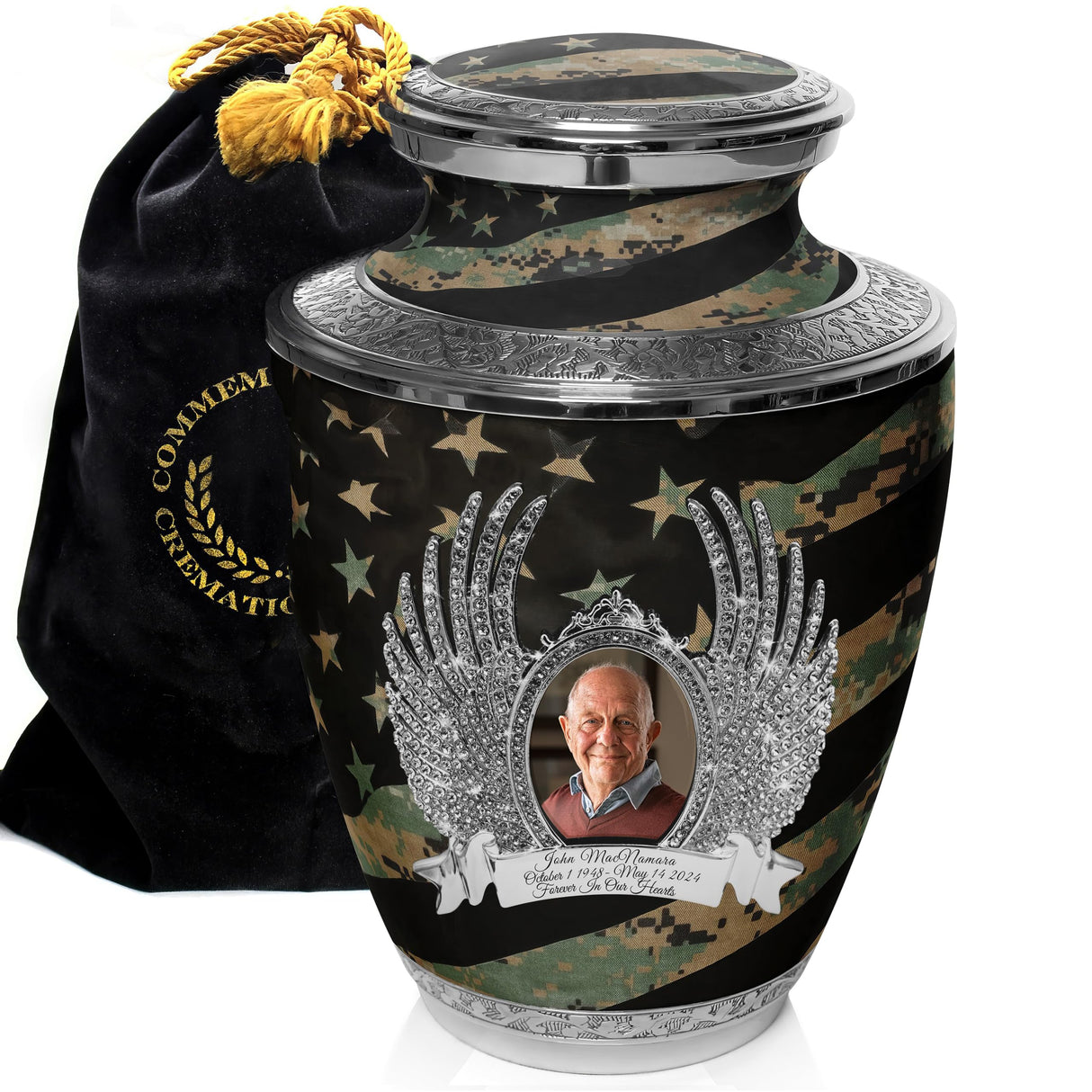Military Cremation Urn for Ashes Adult Male - Beautifully Handcrafted Decorative Urns & Personalized Army Urns for Human Ashes Adult Man Traditional Camouflage