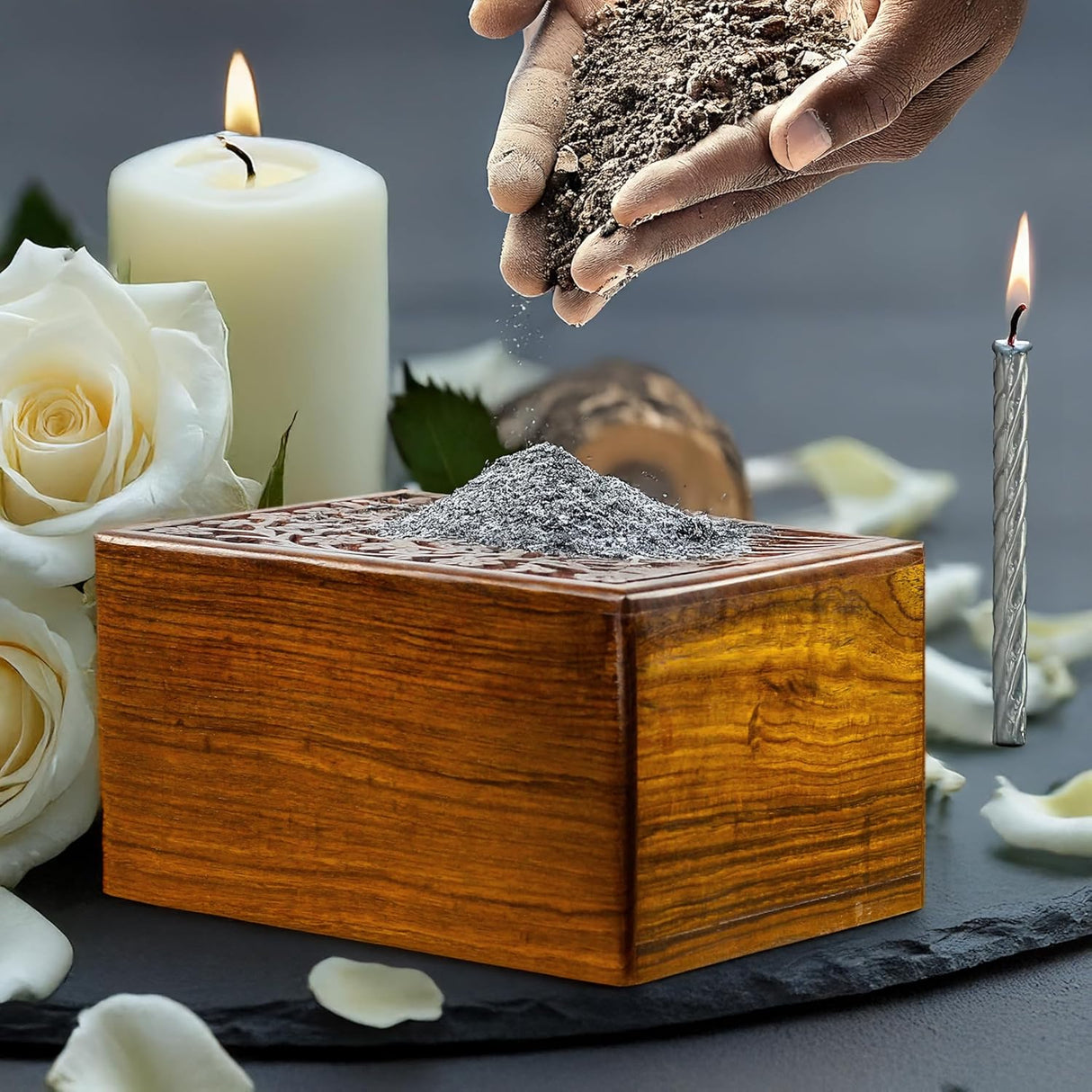 Artisans Crafted Premium Rosewood Decorative Hand Carved Wooden Urns | Carved with Precision | Memorial Wooden Urns for Loved Ones | Nagina International (X-Large)