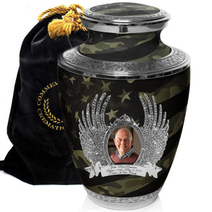 Military Cremation Urn for Ashes Adult Male - Beautifully Handcrafted Decorative Urns & Personalized Army Urns for Human Ashes Adult Man Traditional Camouflage